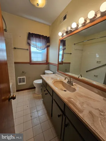 a bathroom with a sink a toilet and mirror