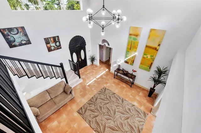 an aerial view of city and lake