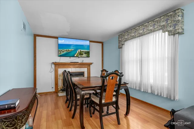 a table and chairs in a room