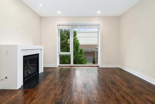 a living room with a fireplace