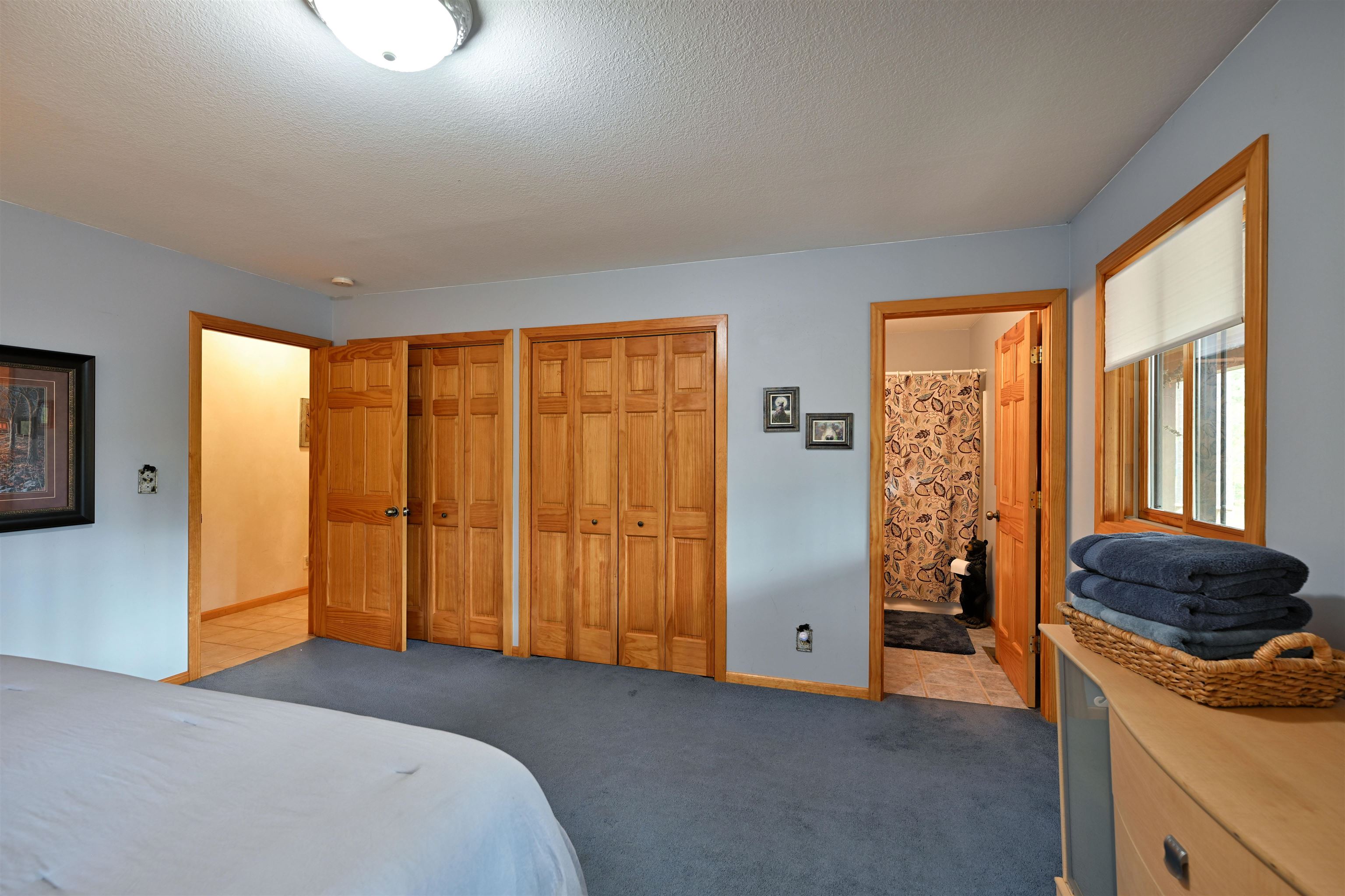 13672 East Short Road Gordon, WI 54838 - Photo 66 of 75 Carpeted bedroom with multiple closets and a textured ceiling