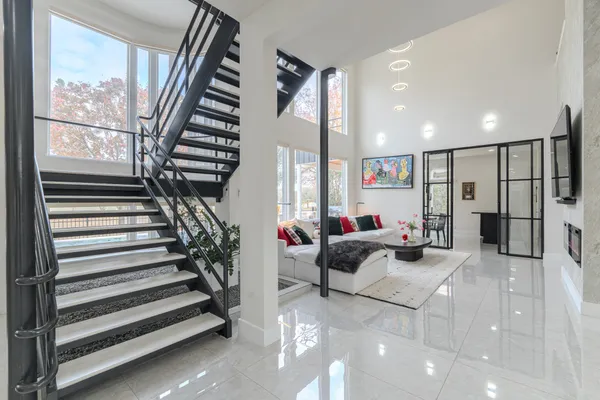 a living room with furniture