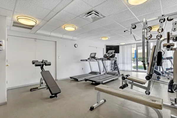 a view of a room with gym equipment