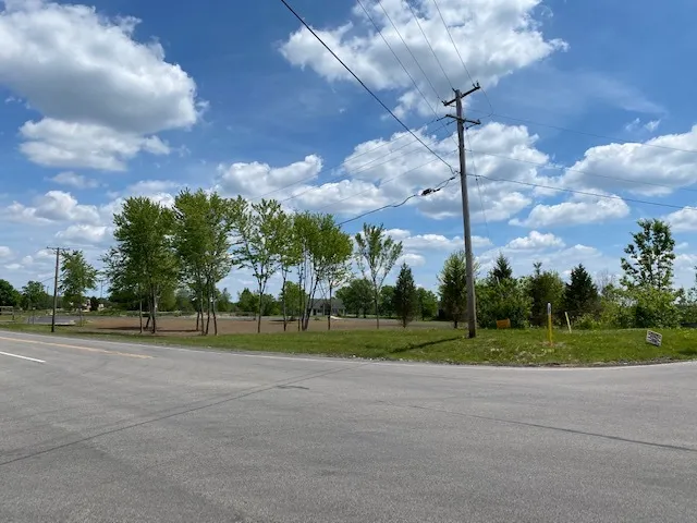 a view of a playground area and trees