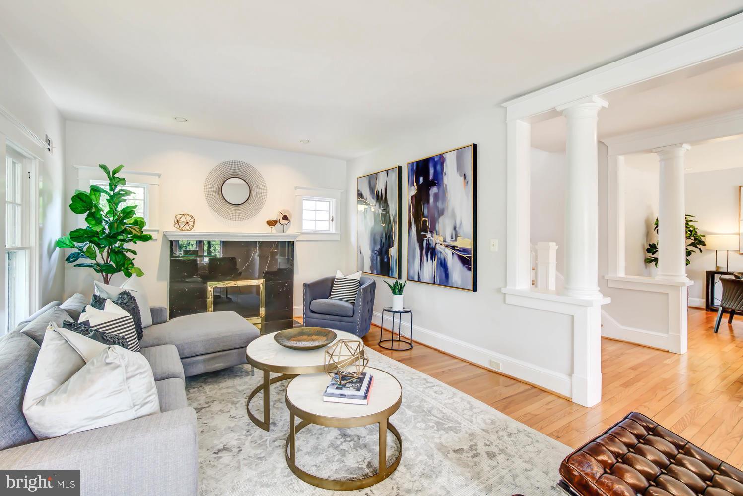 2900 Franklin Road Arlington, VA 22201 - Photo 11 of 75 Living Room with fireplace and beautiful columns