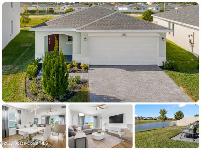 a view of a house with a yard and potted plants