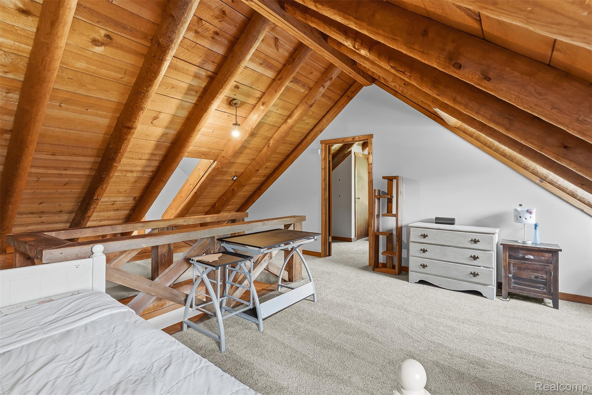 3656 Stanley Road Columbiaville, MI 48421 - Photo 25 of 65 Vaulted wood-paneled ceiling with exposed wood beams