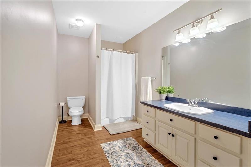 1021 Avery Road Canton, GA 30115 - Photo 46 of 70 a bathroom with a double vanity sink a toilet and a mirror