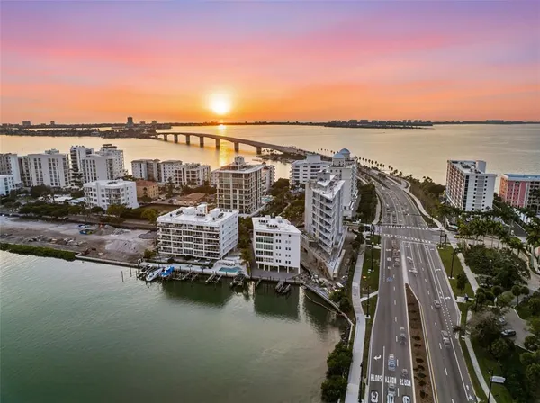 a view of a ocean with city