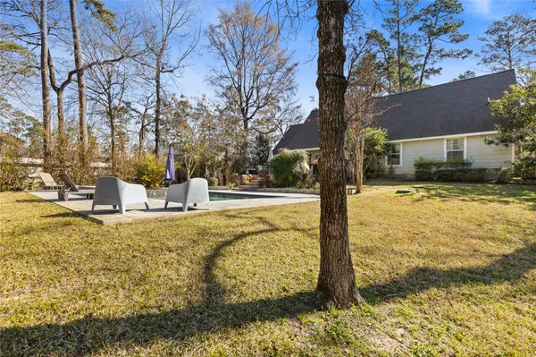 a view of a yard with trees