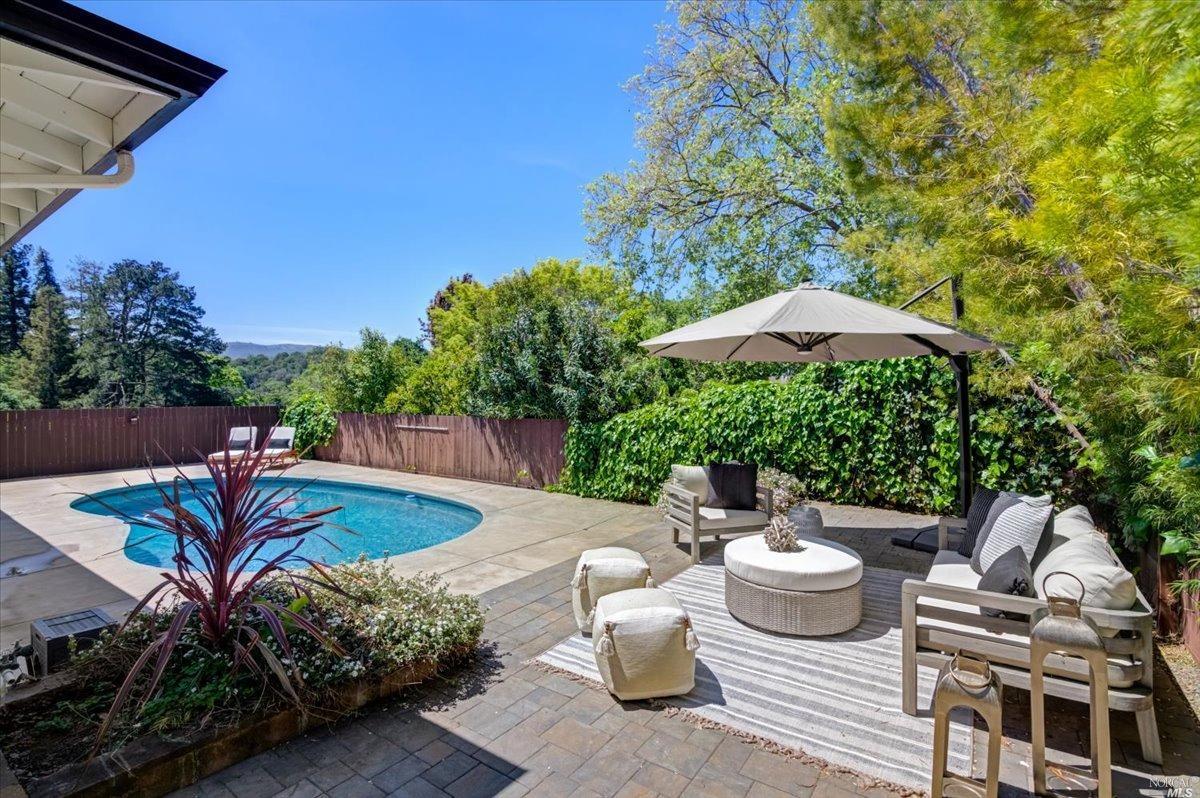 85 Summers Avenue Novato, CA 94945 - Photo 1 of 1 a view of a patio with couches table and chairs under an umbrella with potted plants