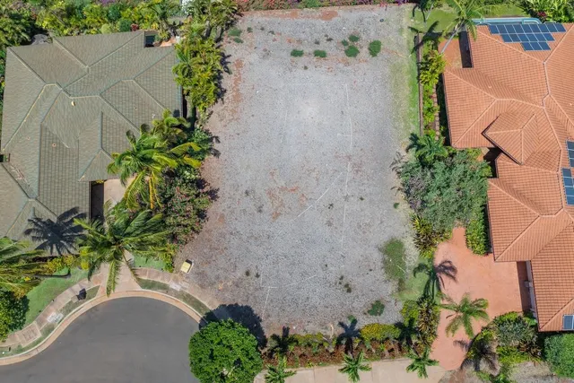 an aerial view of a backyard