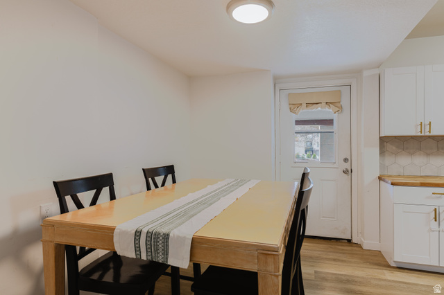 244 North 600 West Logan, UT 84321 - Photo 27 of 30 Dining area featuring wood-finish flooring, white walls, and a contemporary flush-mount ceiling light