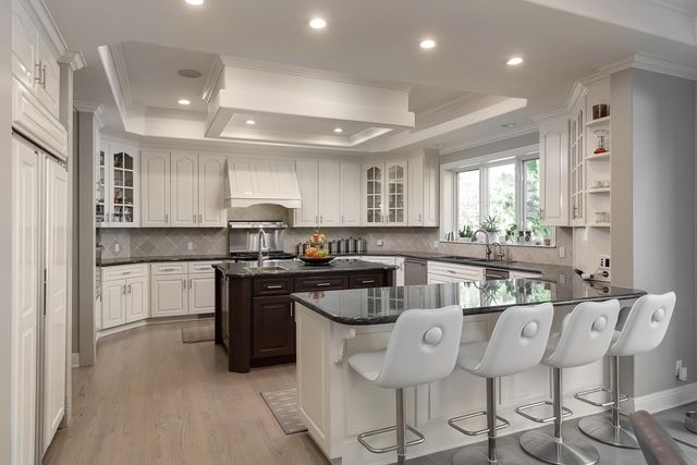 an aerial view of a house with a garden