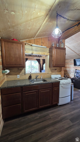 5782 Pineview Loop, Unit 921 Kamas, UT 84036 - Photo 7 of 29 Kitchenette featuring dark wood cabinetry, a stainless steel sink, and speckled countertops