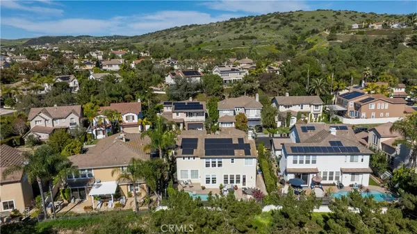 an aerial view of residential houses with outdoor space