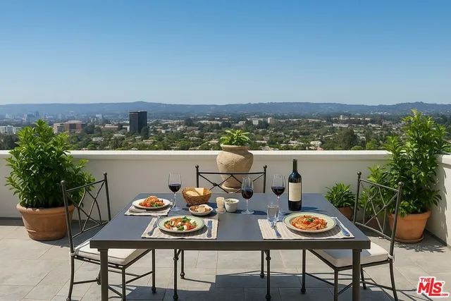 a view of a tables and chairs in patio