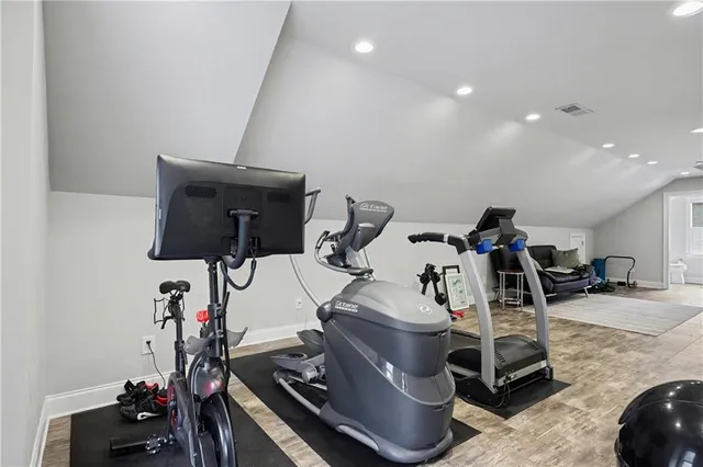 a view of a room with gym equipment