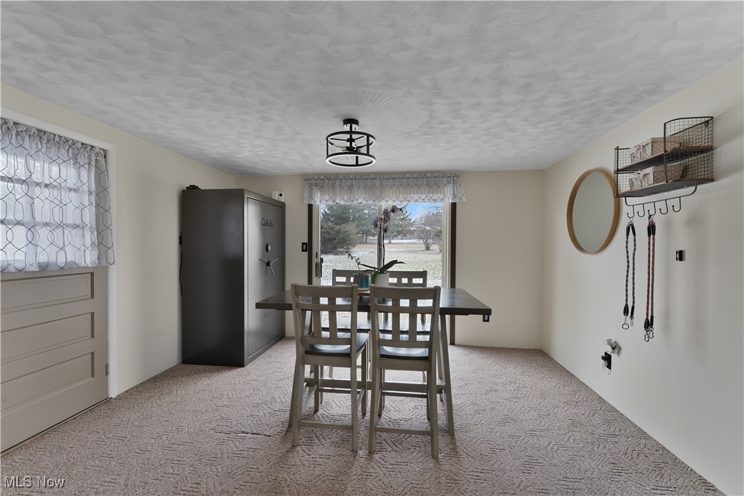 2702 Brunswick Road Youngstown, OH 44511 - Photo 9 of 18 Dining space featuring light carpet and a textured ceiling