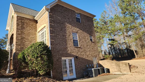 a brick building with a large windows