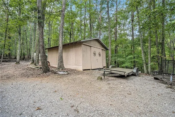 a view of backyard and trees