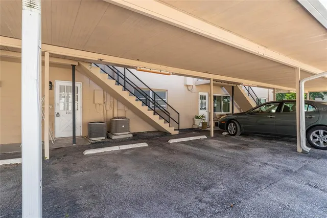 a view of a park with plants and trees