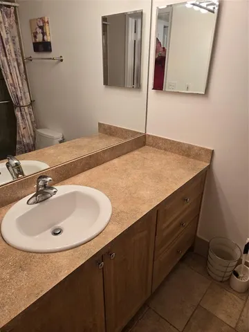 a view of a park with large trees