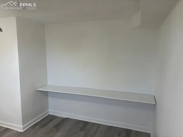 a view of an empty walk in closet