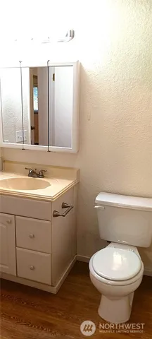 a bathroom with a toilet a sink and mirror