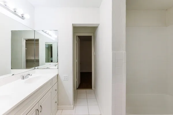 a bathroom with a bathtub