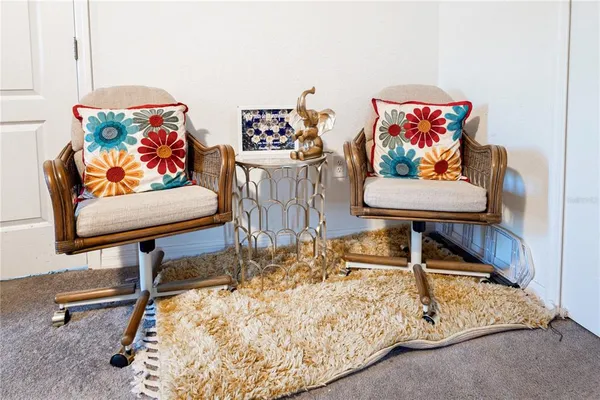 a living room with furniture and a rug