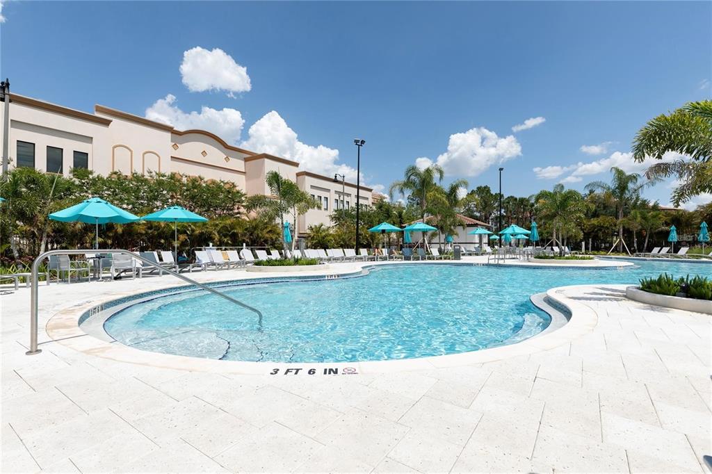 5025 Shoreway Loop, Unit 10703 Orlando, FL 32819 - Photo 40 of 53 a swimming pool with outdoor seating and yard