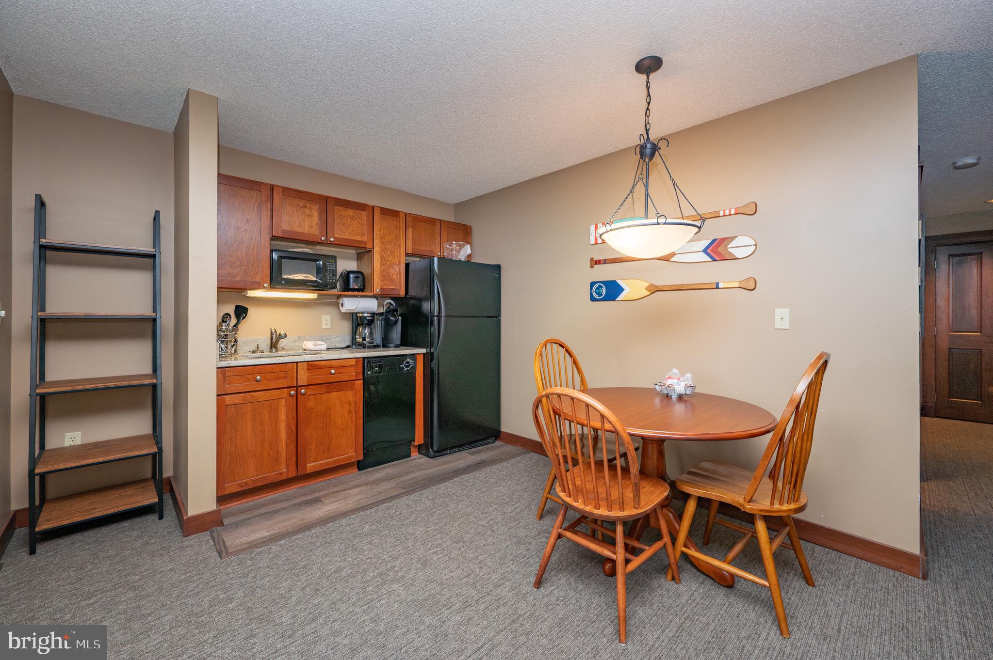 565 Glendale Road, Unit 103B Oakland, MD 21550 - Photo 8 of 53 a dining room with a sink a chandelier and kitchen view