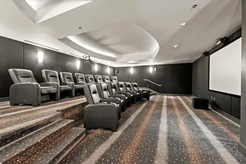 a lobby with furniture