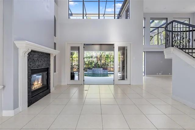a view of porch with wooden floor