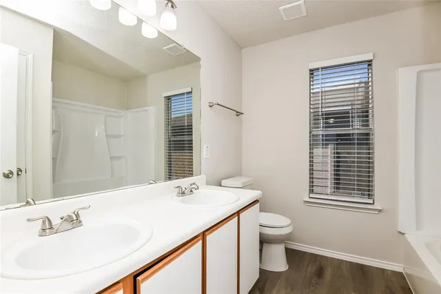 a bathroom with a sink a toilet and mirror