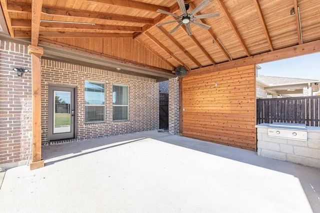 a view of a porch with a door