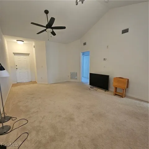 a view of a livingroom with a window