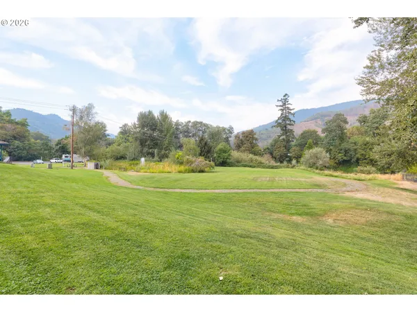 a view of a big yard with lots of green space