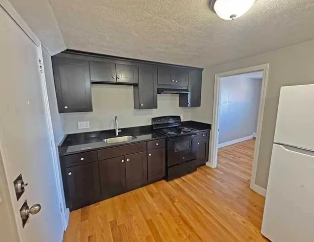 a kitchen with a sink a stove and refrigerator