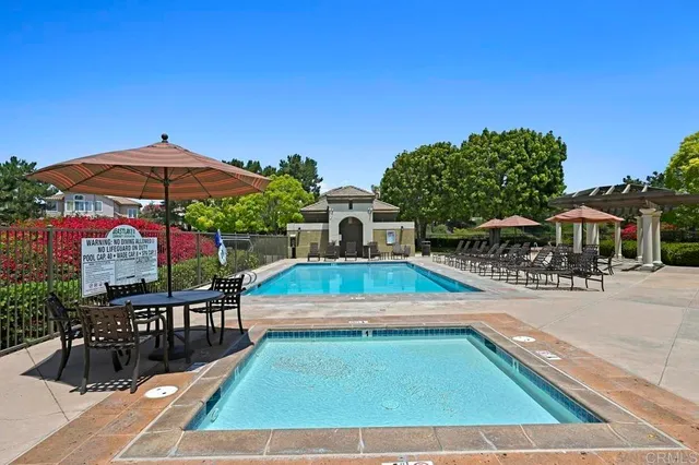 a view of a park with large trees