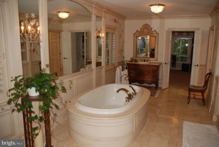 11114 Cripplegate Road Potomac, MD 20854 - Photo 12 of 30 a bathroom with a tub a sink and a large mirror