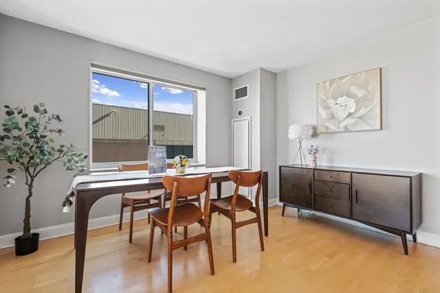 a view of a balcony with furniture