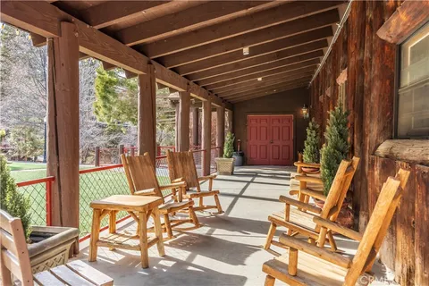 an outdoor space with lounge chair
