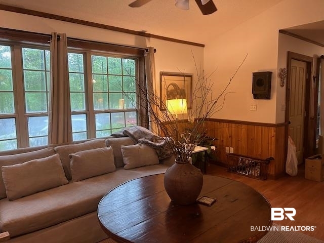 465 Rock Creek Road Wing, AL 36483 - Photo 3 of 15 Living room featuring plenty of natural light, ceiling fan, and hardwood / wood-style floors