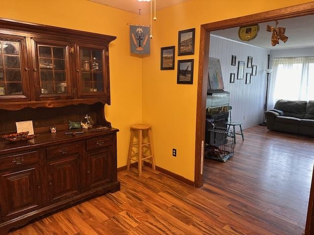 38 Locust Drive Babbitt, MN 55706 - Photo 4 of 29 Bar area with dark wood-style floors and baseboards