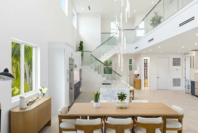 a living room with a bed and furniture