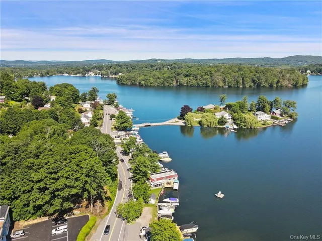 a view of a lake with a mountain in the background