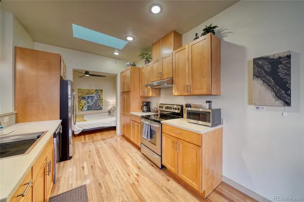 a large kitchen with a lot of counter space