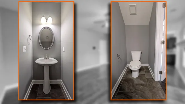 a bathroom with a toilet and a mirror
